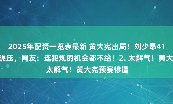 2025年配资一览表最新 黄大宪出局！刘少昂41秒100强势碾压，网友：连犯规的机会都不给！2. 太解气！黄大宪预赛惨遭